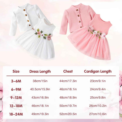 Toddler Baby Girl Dress and Cardigan Set Long Sleeve Cotton Princess Tutu Dresses with Outfits Coat