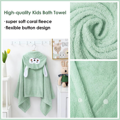 decalsweet Bath Towels for Kids, Large Softness and Absorbent Hooded Baby Bath Towel, Coral Fleece Children's Towel for Bathrobe Boys and Girls, 70 x 140 cm (Blue Elephant) 