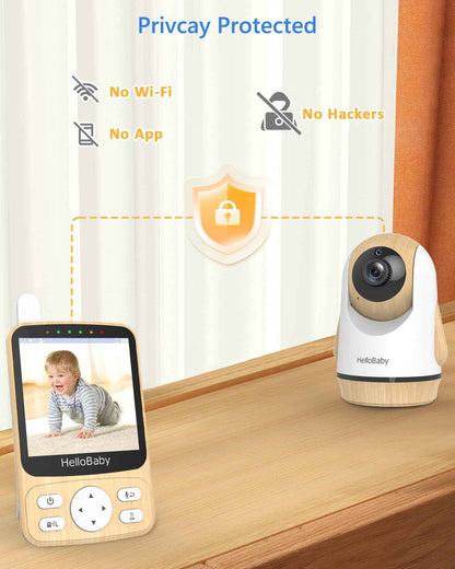 HelloBaby Baby Monitor with Camera, 29 Hours Battery Life, 355°/120° Baby Monitor with Remote Controlled Pan-Tilt Camera, 2x Zoom, Infrared Night Vision Camera, Eco Mode, Up to 305 m, 2-Way Audio