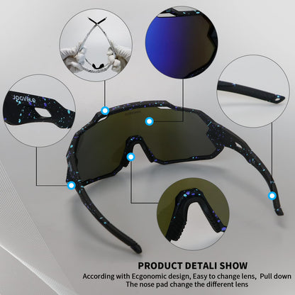 JOGVELO Polarisierte Sonnenbrille, Fahrradbrille Herren Damen mit 3 Wechselgläsern Sportbrillen Radbrille für Radfahren Laufen Angeln