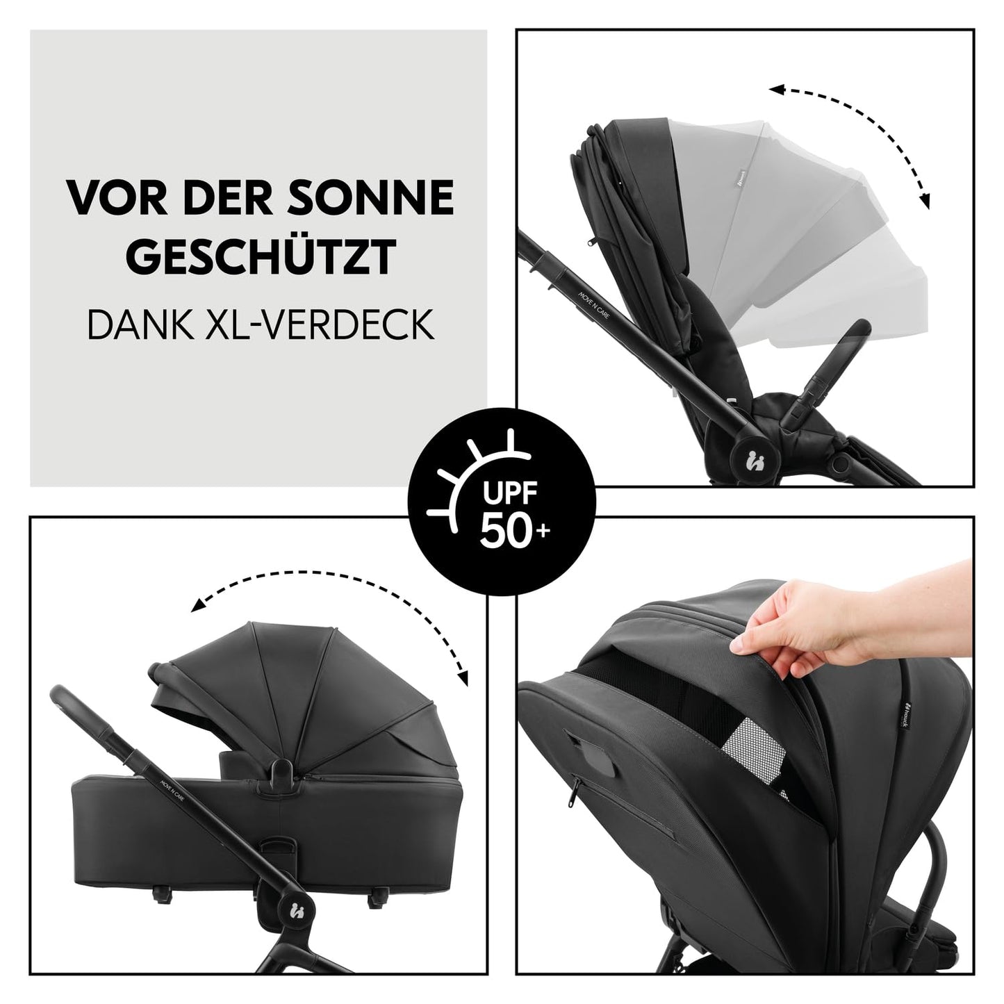 hauck 2 in 1 Kinderwagen Set ab Geburt bis 22 kg Move N Care Set, Große Babywanne, Wendbarer Buggysitz mit Liegefunktion, Teleskopgriff Gummiräder Federung, UV-Schutz 50+, Faltbar, XL Korb (Dark Grey)