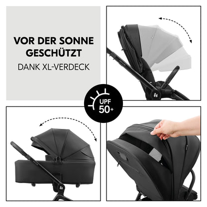 hauck 2 in 1 Kinderwagen Set ab Geburt bis 22 kg Move N Care Set, Große Babywanne, Wendbarer Buggysitz mit Liegefunktion, Teleskopgriff Gummiräder Federung, UV-Schutz 50+, Faltbar, XL Korb (Dark Grey)