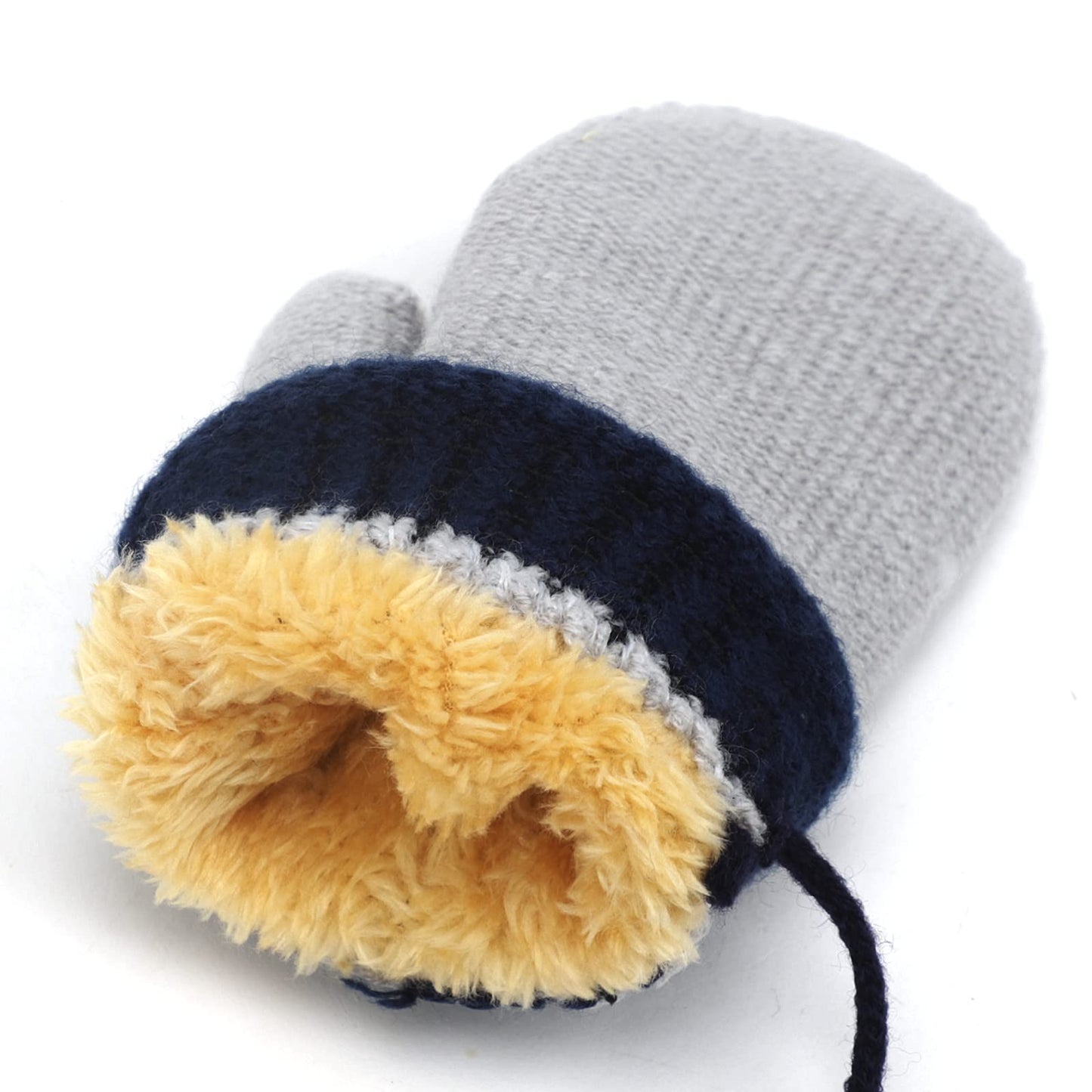 Kids Winter Gloves Mittens Baby Cartoon Mitten Neck Gloves Thick Double Knitted Glove with Plush,0 - 3 years old, Playing, Running, Skiing