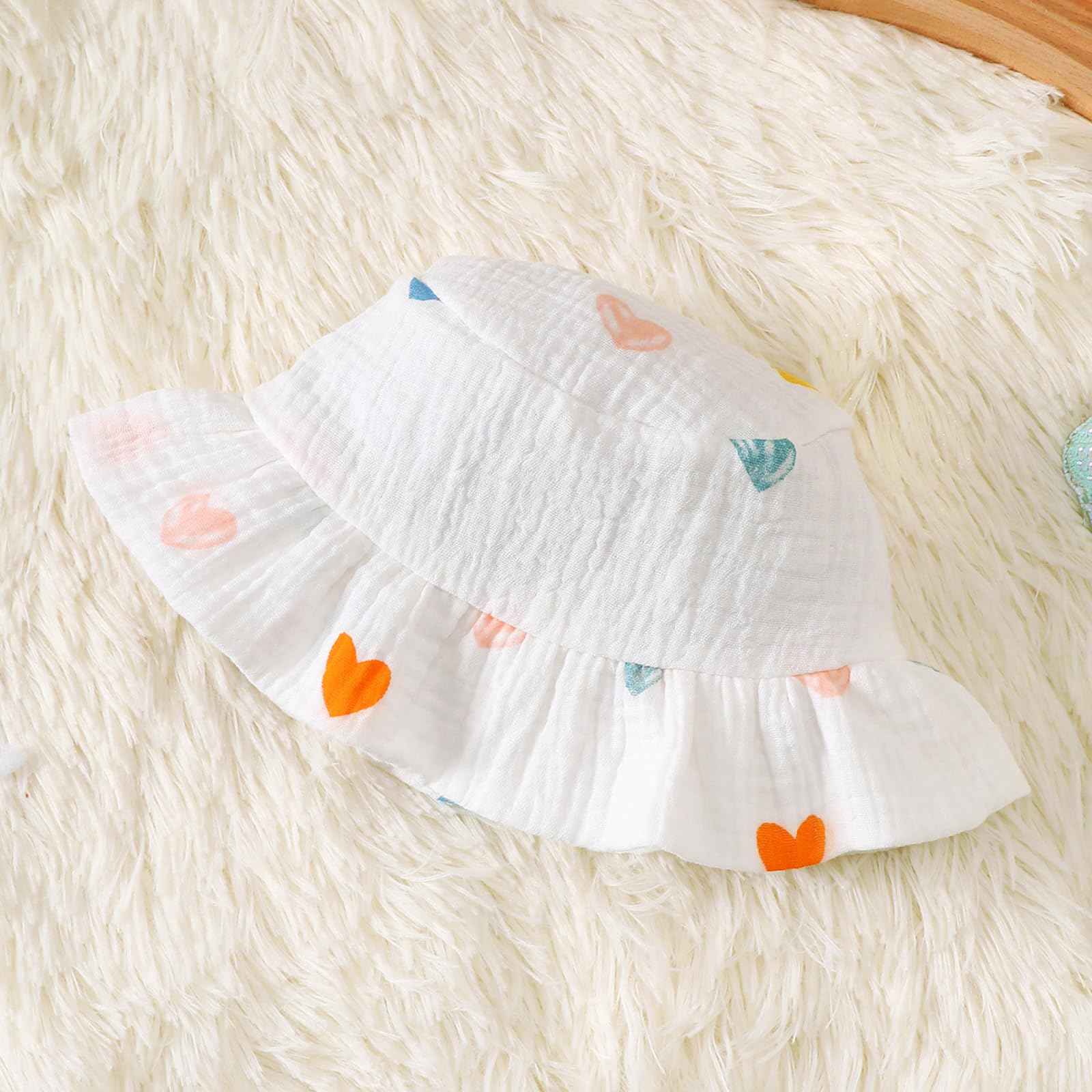 Kleinkind Baby Mädchen Sommer Kleid Outfit Rüschenärmel Herz/Blumenmuster Boho Kleider Niedliches Baby Sommerkleid mit Hut