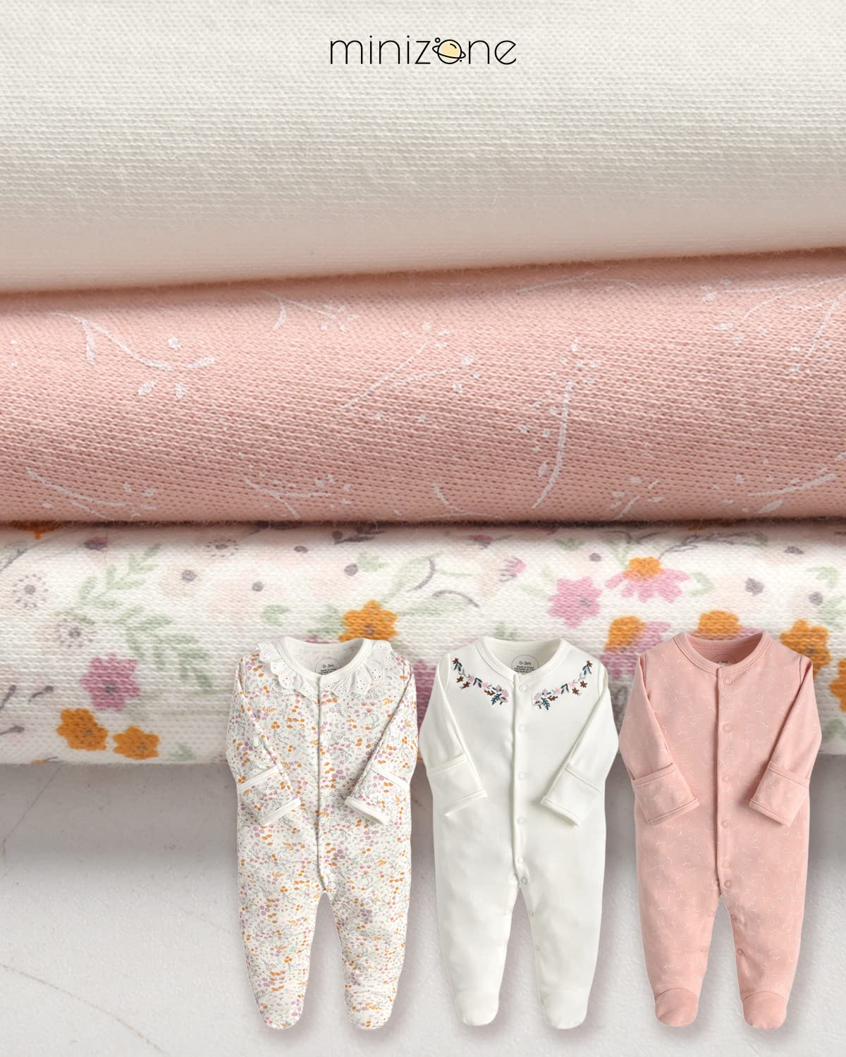 Minizone Baby Schlafstrampler 3er Pack, Pyjamas Langarm Strampler Jungen Mädchen Geschenk 9-12 Monate