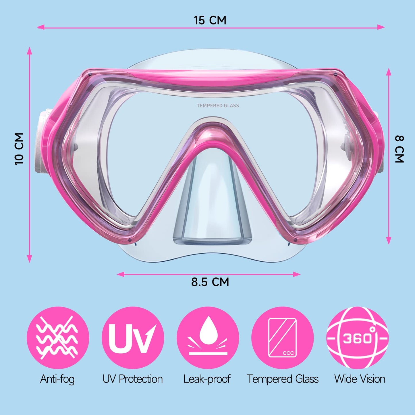 Findway Children's Diving Goggles, Swimming Goggles, Snorkel Mask for Boys Girls Teenagers, Diving Mask with Nose Cover, 180° Panorama, HD, Anti-Fog, Anti-Leak, Diving Goggles for Children 4-16 Years