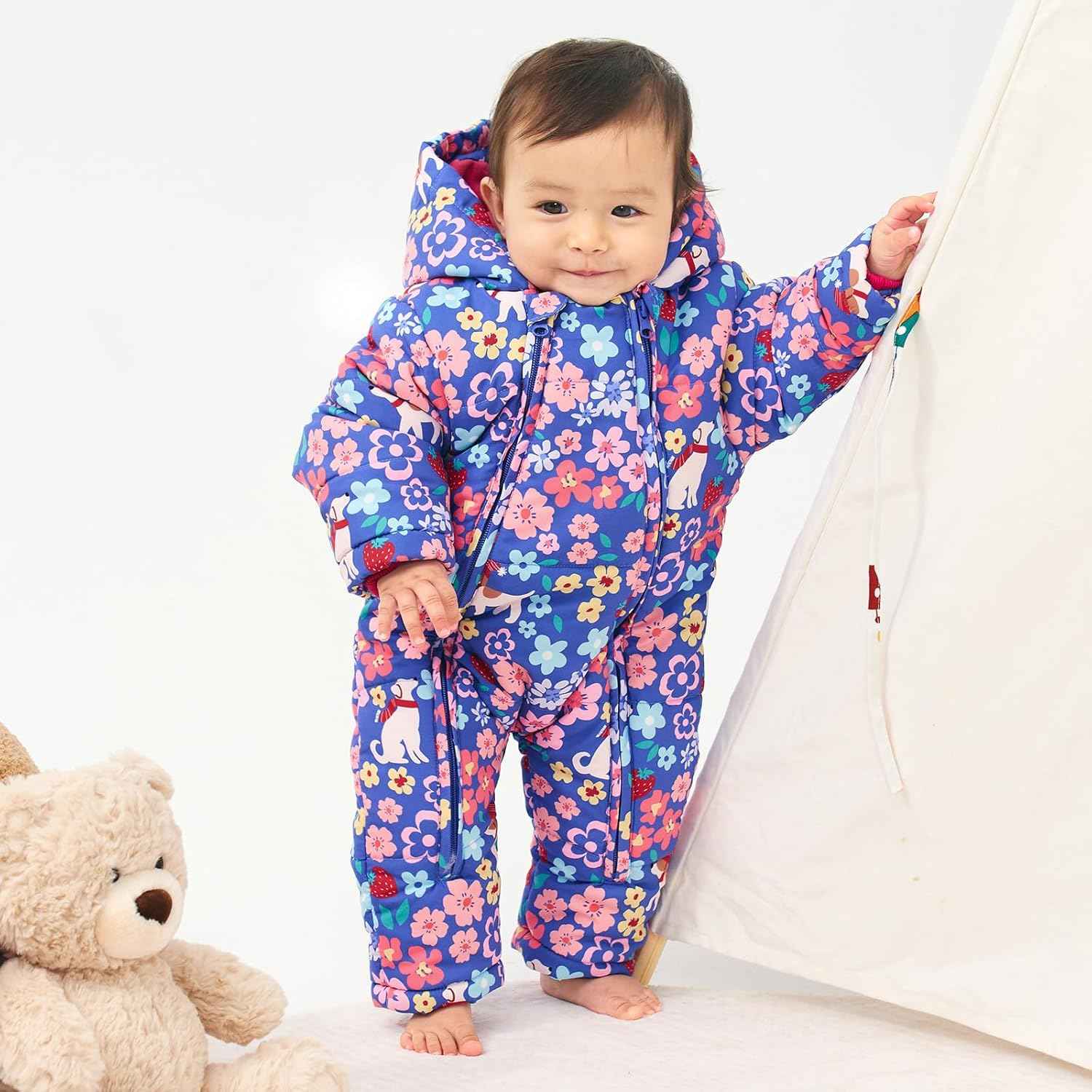 Baby Romper with Hood, Snowsuits with Gloves and Booties, for Toddlers, Fleece Cotton Romper for Toddlers, Boys and Girls, Warm Jumpsuit, Winter Jacket, 6-9 Months