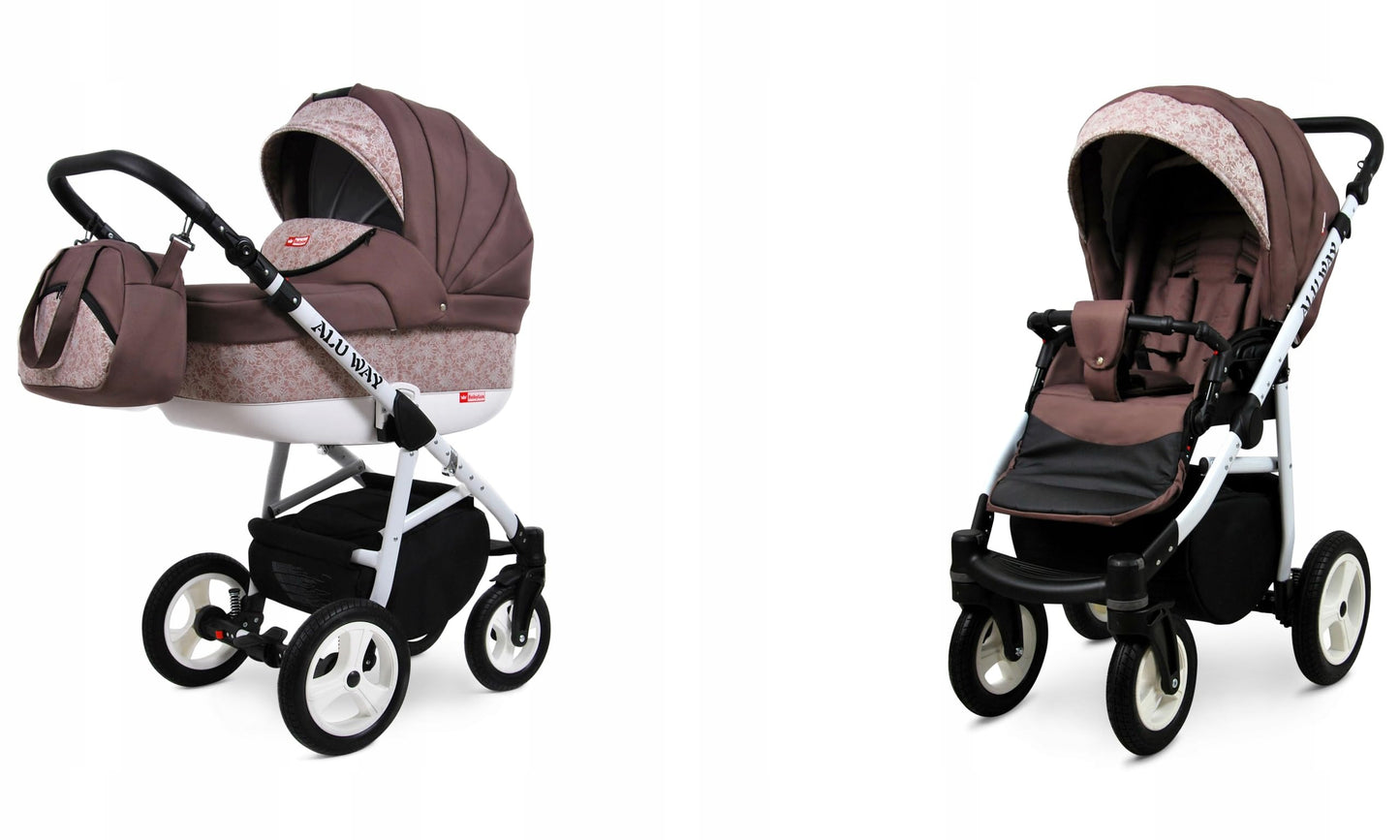 BabyLux® Kinderwagen Set 4 in 1 - Alu Way - incl. Babywanne, Buggy Sportsitz, Auto-Babyschale, ISOFIX-Basisstation - Autositz - Kinderwagenset - Kombikinderwagen mit Wickeltasche usw.