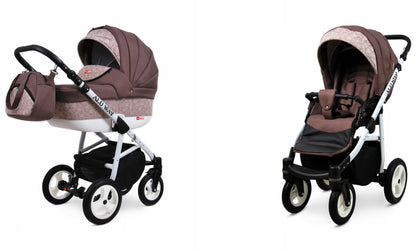 BabyLux® Kinderwagen Set 4 in 1 - Alu Way - incl. Babywanne, Buggy Sportsitz, Auto-Babyschale, ISOFIX-Basisstation - Autositz - Kinderwagenset - Kombikinderwagen mit Wickeltasche usw.