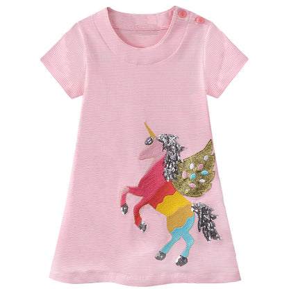 Baogaier Kleid Mädchen Pailletten Tüll Kleider Baumwolle Sommerkleid Sommer Frühling T-Shirt Tüllkleid Kinderkleid Gr. 92-122
