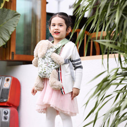 GAGAKU Puppentrage ab 3 Jahre Bauchtrage Babypuppen Zubehör Schultergurte Babytrage Puppe Kleinkind Puppentragetasche Stofftiertrage Kuscheltierträger - Rose - Kaninchengarten