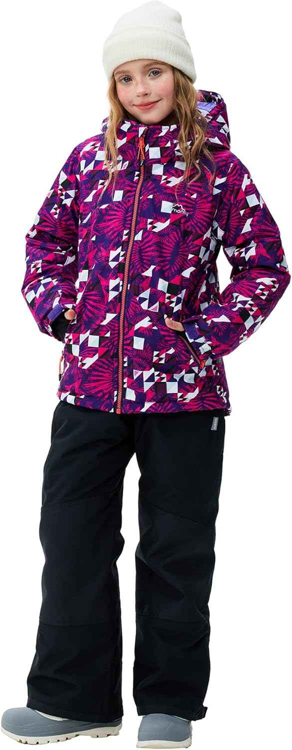Children's Ski Suit Girls Waterproof Windproof and Warm 2-Piece with Hood 6-16 Years Outdoor Sports, Mountaineering, Skiing