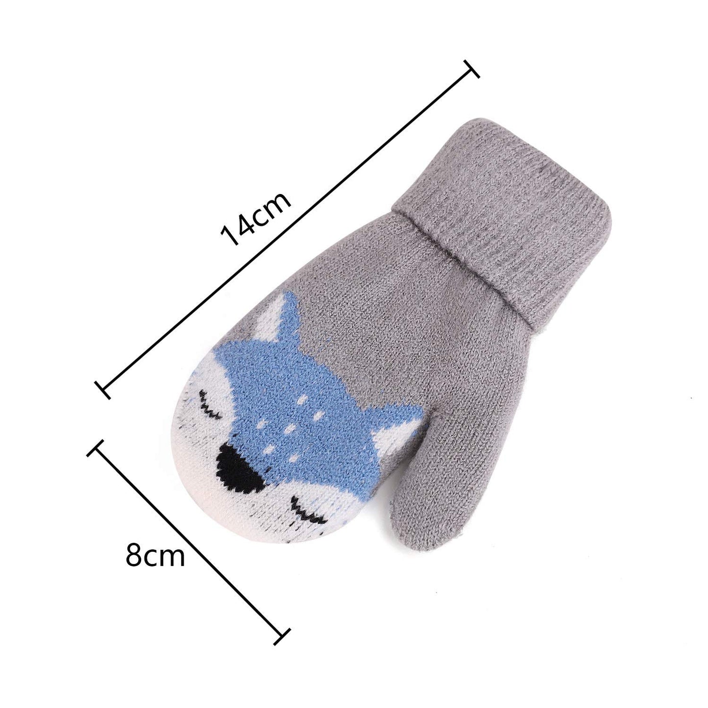 Kids Winter Gloves Mittens Baby Cartoon Mitten Neck Gloves Thick Double Knitted Glove with Plush,0 - 3 years old, Playing, Running, Skiing
