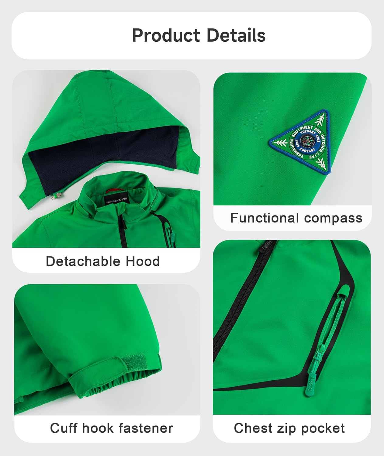 YoungSoul Children's Waterproof Rain Jacket with Removable Hood