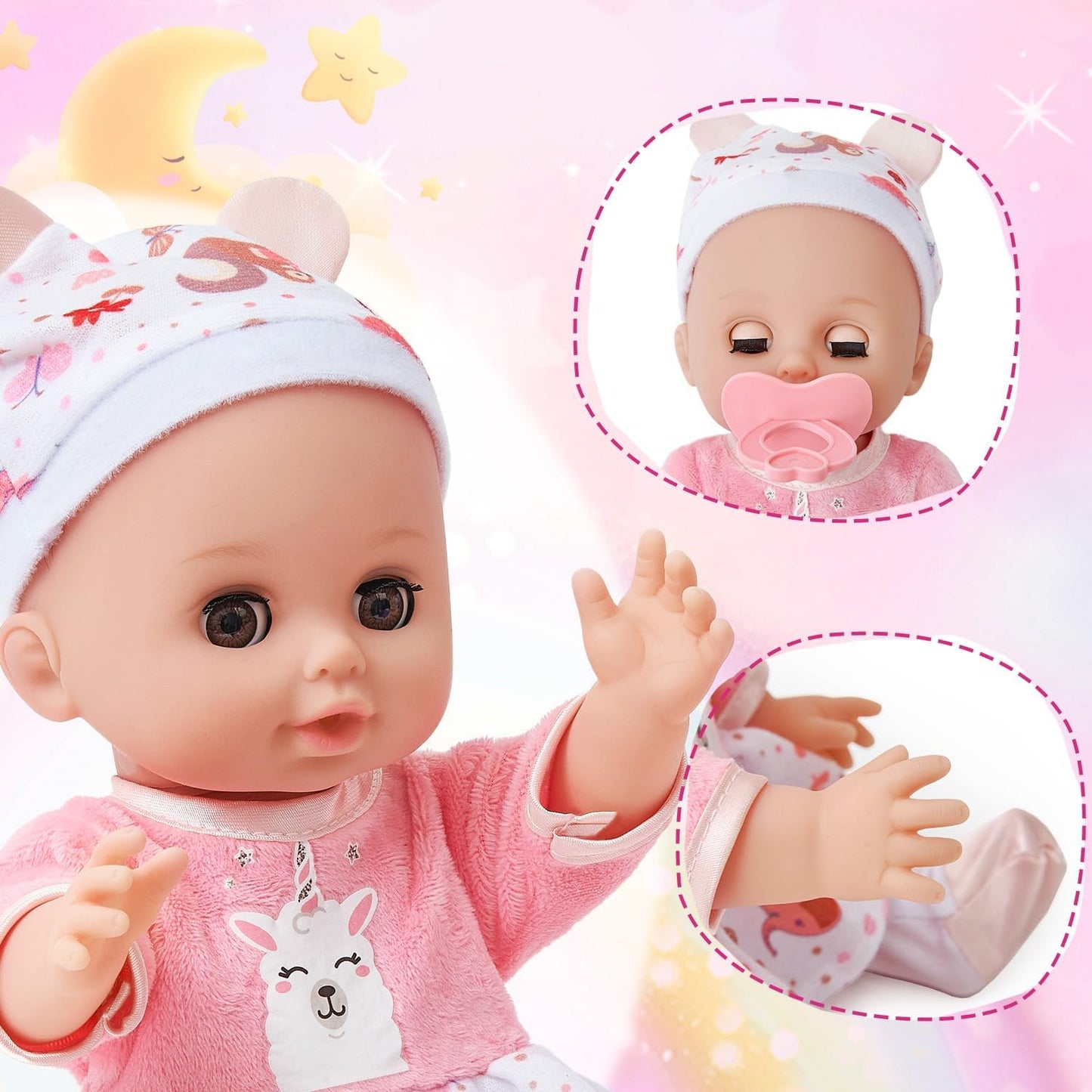 G.C Puppenzubehör Spielzeug Geschenk Mädchen, 36cm Babypuppe mit 12 Geräuschen & Wickeltasche Rucksack & Puppenkleidung & Töpfchen, Puppen Zubehör Geschenke für Mädchen 3 4 5 6 Jahre