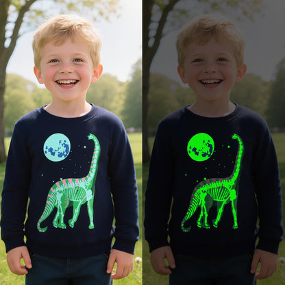 FILOWA Sweatshirt Kinder Junge Leuchtet im Dunkeln Dinosaurier Sweatshirt Astronauten Drucken Pullover Sport Marineblau Langarm Warm Baumwolle Top Jogging Sweatshirt 2-7 Jahre,Gr.92-122