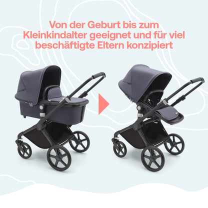 Bugaboo Fox Cub All Terrain Pushchair, Lightweight and Sturdy Pram, Durable Design and Extra Large Sun Canopy, One Piece and Self Standing Foldable - Black