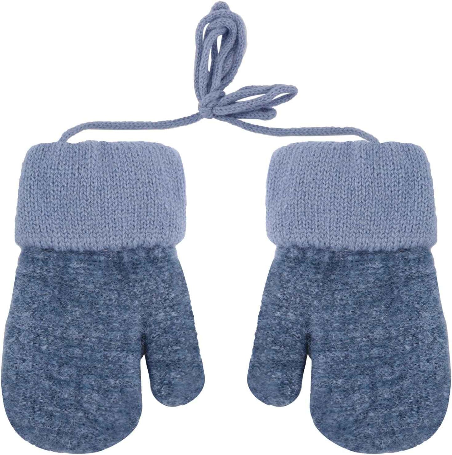 Dumhuts Baby Gloves Mittens Winter for 0-3 Years, Children's Warm Knitted Gloves with Plush Lining and Lanyard, Gloves Children for Outdoor Activities and Daily Use, Blue