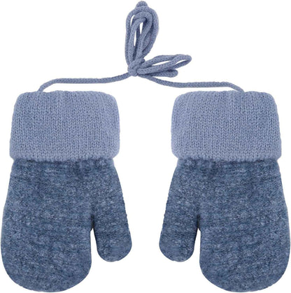 Dumhuts Baby Gloves Mittens Winter for 0-3 Years, Children's Warm Knitted Gloves with Plush Lining and Lanyard, Gloves Children for Outdoor Activities and Daily Use, Blue