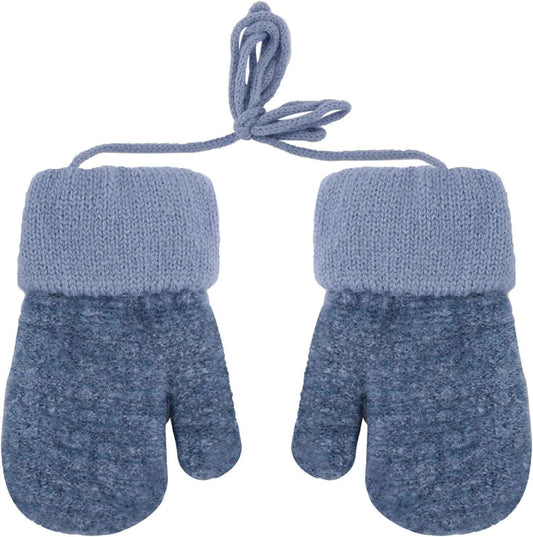 Dumhuts Baby Gloves Mittens Winter for 0-3 Years, Children's Warm Knitted Gloves with Plush Lining and Lanyard, Gloves Children for Outdoor Activities and Daily Use, Blue