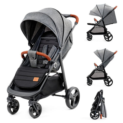 Kinderkraft GRANDE PLUS Kinderkraft Buggy von Geburt bis 22 kg, Zusammenklappen mit einer Hand, Liegeposition, großes Verdeck mit Fenster, alle 4 Räder gedämpft, geräumige Sitz, Grau - Meloni2