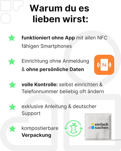 1x Notfallkontakt Anhänger für Kinder mit NFC – diskrete SOS Lösung ohne sichtbaren Namen & Daten – Telefonnummer selbst speicherbar & jederzeit änderbar – Alternative zum SOS Armband