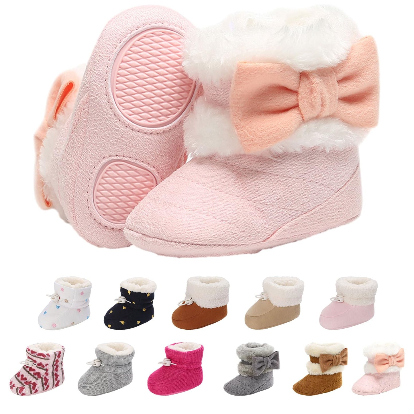 Tolaler Baby Newborn Fleece Booties Unisex, Thickened Lining, Warm Baby Winter Shoes, Adjustable Non-Slip with Soft Sole, Baby Booties/Everyday Wear (0–18 Months)
