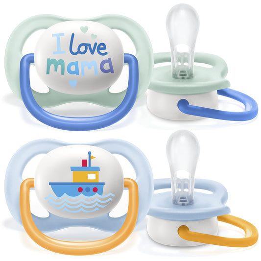 Philips Avent Ultra Air Schnuller, 2er-Pack – BPA-freier Schnuller für Babys von 0 bis 6 Monaten, Boot/Mama-Design (Modell SCF080/01) - Meloni2