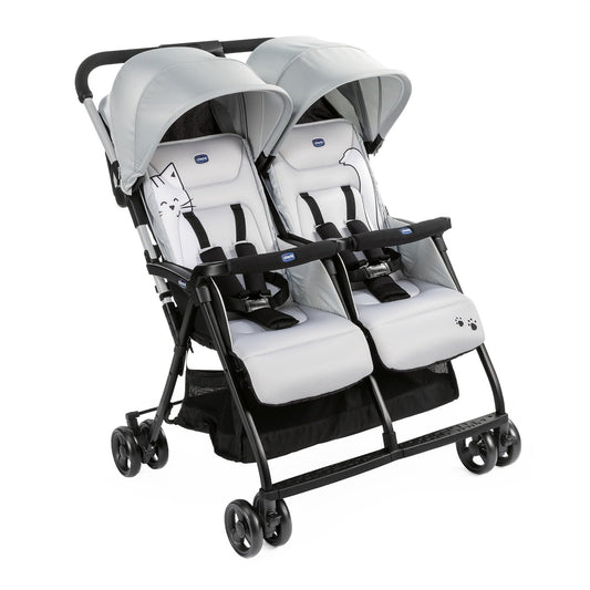 Chicco OHlalà Twin Twin Pushchair from Birth to 15 kg, Pram for Twins and Siblings, Adjustable Foldable Twin Buggy, Rain Cover and Extendable Hood