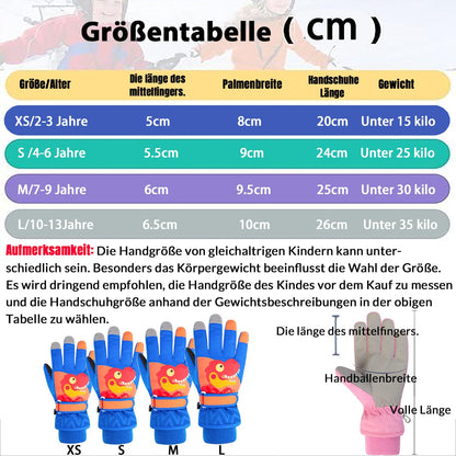 FAYHIJUN Children's Winter Snow Gloves Ski Gloves for 1-13 Years Girls Boys PU Palm Waterproof Windproof Warm Fleece Winter Gloves Cycling Gloves