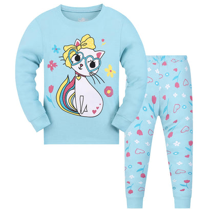 Mädchen Einhorn Kinder Pyjamas Baumwolle Langarm Winter Pyjamas Zwei Stück Größe 3-13 Jahre