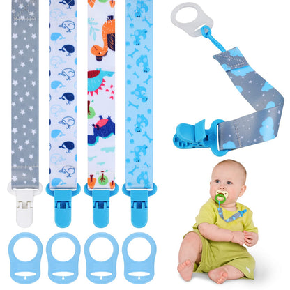 Schnullerkette Junge, 5er Baby Schnullerband Stoff mit 5er Silikonring, Schnullerketten mit Clips, Personalisiert Nuckelketten für Schnur Lätzchen Dreieckstuch Schnuller (Braun)