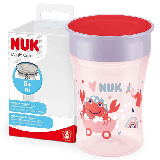 NUK Magic Cup Trinklernbecher | 8+ Monate | 230 ml | auslaufsicherer 360°-Trinkrand | rote Krabbe