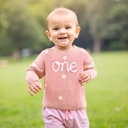 L&ieserram Baby Mädchen Jungen 1. Geburtstag Gestrickt Pullover Jumper Langarm Strickpullover Pulli Kleinkinder Kleidung Outfit Knitted Sweater 1 Jahr