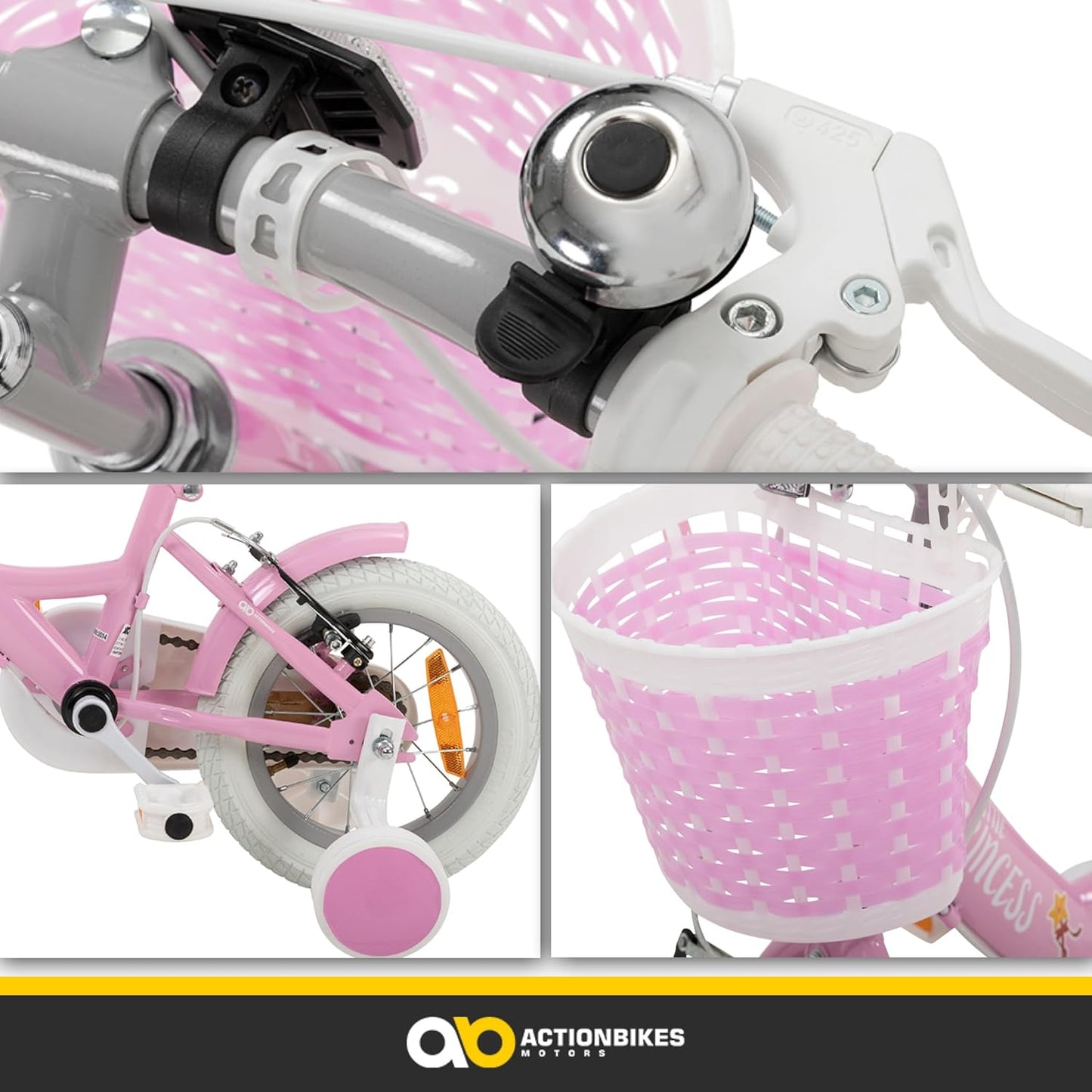 Actionbikes Kinderfahrrad Princess | 12 Zoll - V-Brake Bremsen - Fahrrad für Kinder von 2-5 Jahren - Schutzblech v./h. - Kinder Fahrrad für Mädchen & Jungen - Laufrad - Fahrräder - Bicycle - Kinderrad - Meloni2