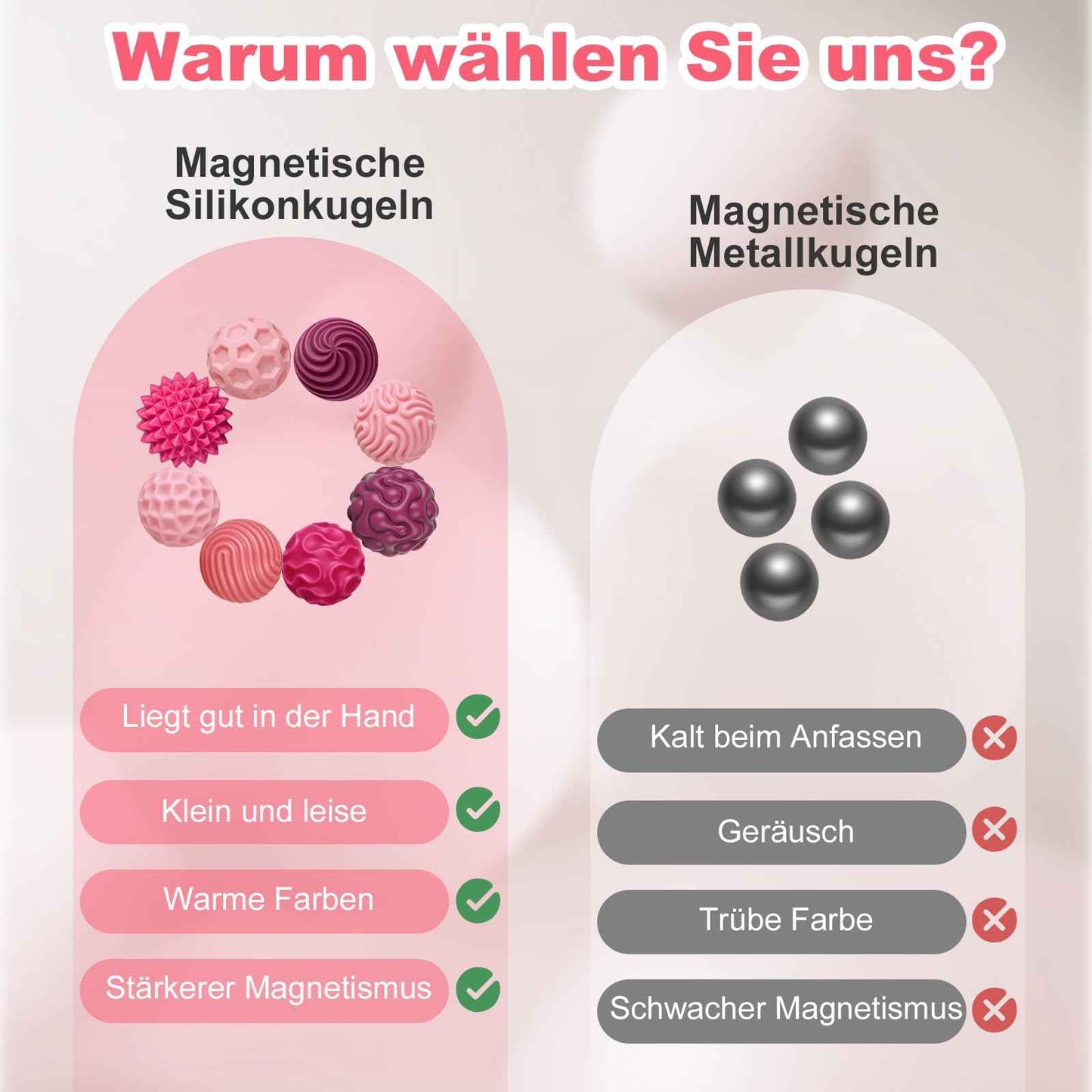 8 Stück Magnetische Fidget Toys, Silikon Magnetkugeln Anti-Stress Bälle, Sensorik Spielzeug für Erwachsene und Kinder, Sensorische Magnetische Kugeln Set, Stressabbau und Entspannung（Rosa）