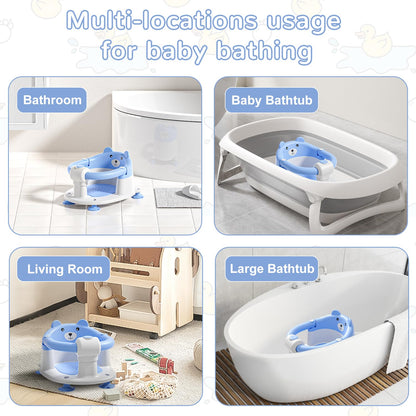 Baby Bath Seat from 6 Months, Bear Non-Slip Bath Seat Baby with 4 Suction Cups and Cushions for Toddlers and Newborns, Safe Portable Bath Chair for Shower or Bathtub, Pink