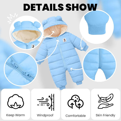 Minizone Baby Winter Jumpsuit with Hood, Romper Snowsuit Boys and Girls, Long-Sleeve Jumpsuit, Warm Outfits, Gift, 6-9 Months, 80 cm, Black
