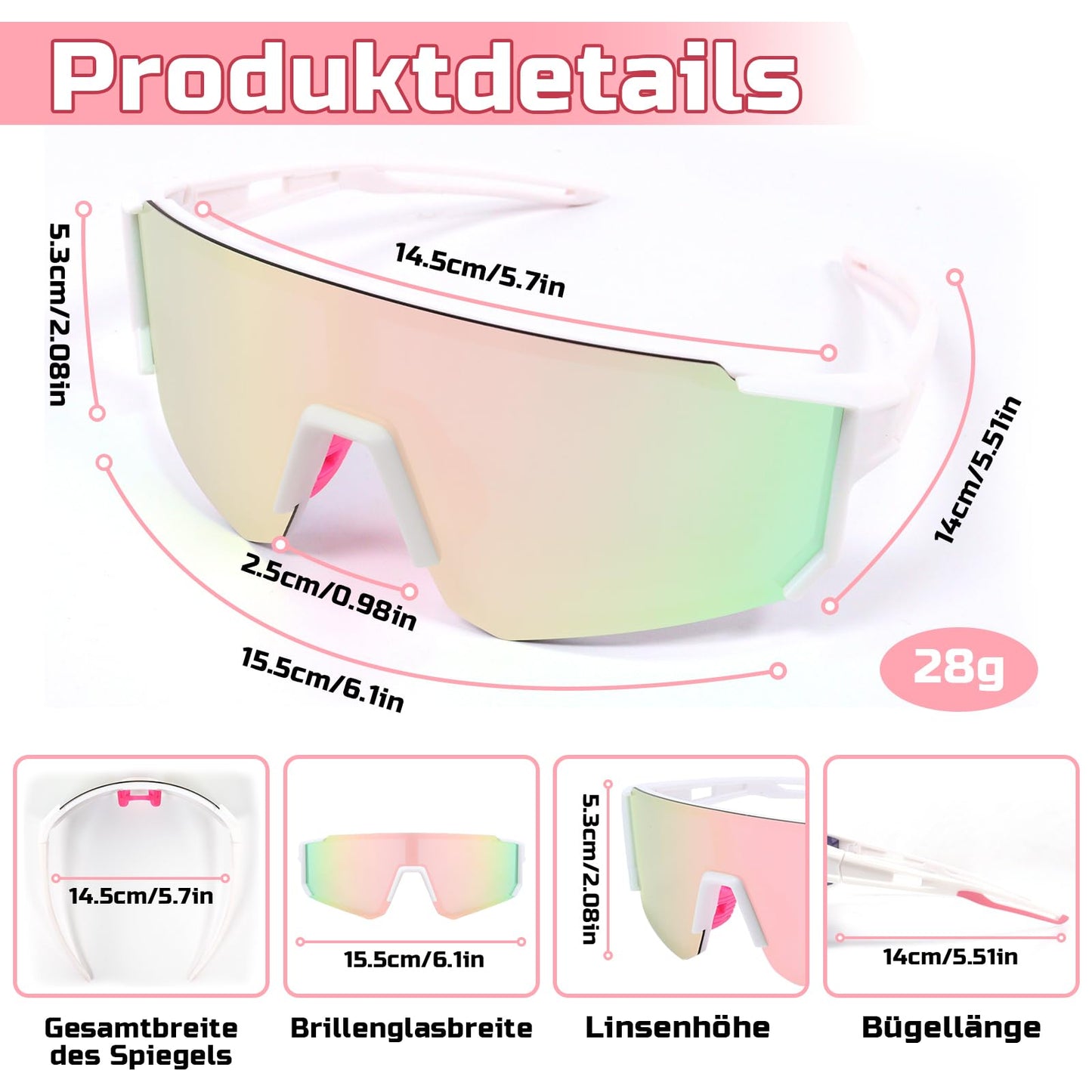 Rosedreamer Schnelle Brille Sport Sonnenbrille Herren Damen Polarisierte Sonnenbrille Fahrradbrille Laufbrille für MTB Rennrad Radfahren Biking Ski FahrradLaufen mit UV400 Schutzbrille