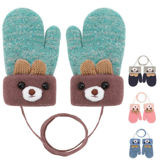 Becellen Fäustlinge Baby, Warme Weiche Kleinkind Strickhandschuhe mit Schlüsselband Niedliche Cartoon-Musterdesign Fäustlinge Baby Doppelt Winter Handschuhe für 0-3 Jahre Jungen Mädchen