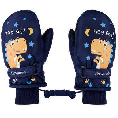 KAKU NANU Children's Winter Gloves 2-10 Years Ski Gloves Waterproof Warm Fleece Cartoon Children's Gloves Mittens with Cord Outdoor Snowboard Gloves Children Boys Girls Blue Red Pink Purple