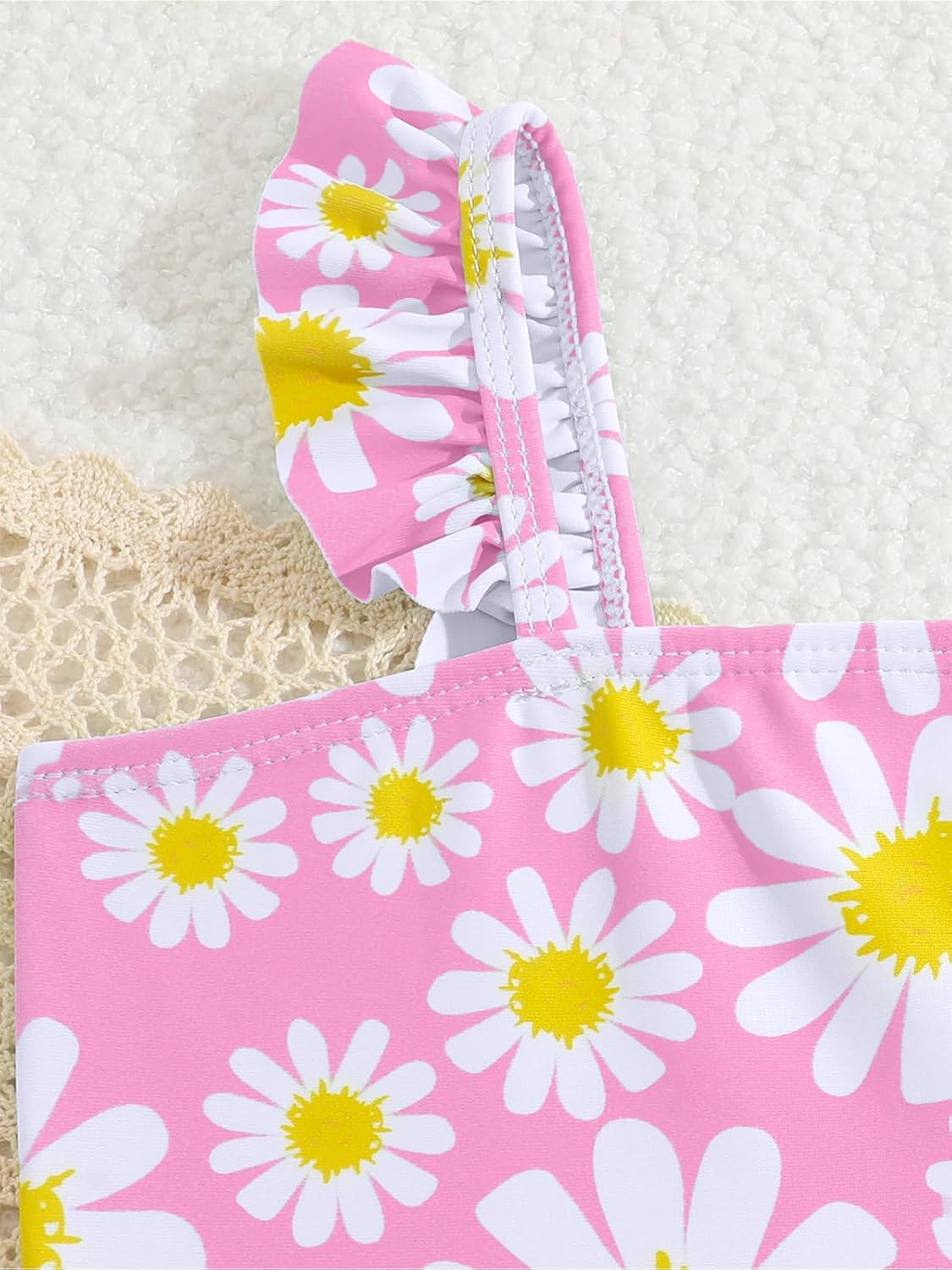 JiAmy Einteiliger Mädchen Badeanzug Blumenmuster Rüschen Elastischen Trägern Ärmellos Kleinkinder Schwimmkleidung für 2–7 Jahre/92-122