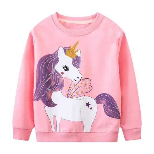 Baogaier Sweatshirt Mädchen Pullover Baumwolle Leichtgewicht Casual Sport Langarmshirt Pailletten Pelzig Tierdruck Kinder Kleidung Langarm Rundhalsausschnitt Tops 2-7 Jahre, Gr.92-122