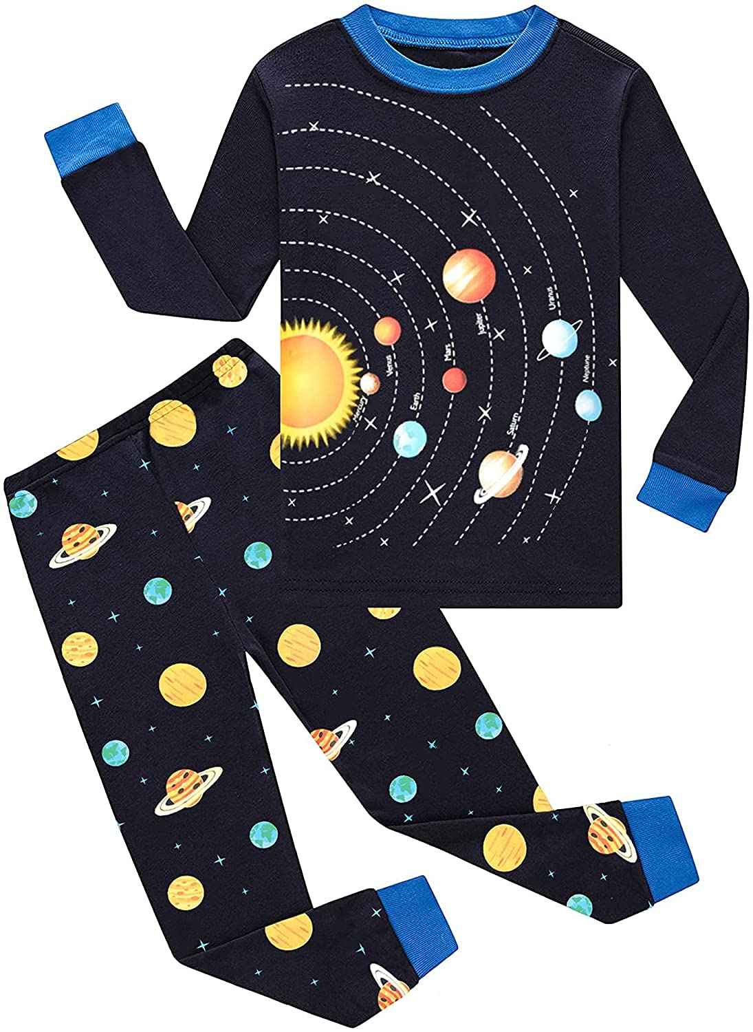 EULLA Boys Dinosaur Pyjamas, Cotton Long Sleepwear, Children's Pyjamas