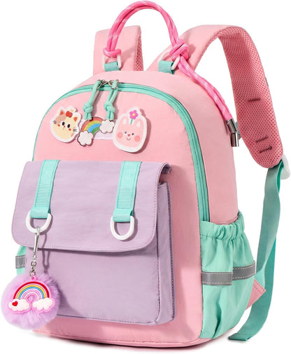 PROTAURI Kindergartenrucksack Mädchen 3-7 Jahre 11.6L Katze Hase, Rosa | mit Brustgurt reflektierend wasserabweisend leicht atmungsaktiv ergonomisch DIN A4 3D Patches 3D Tier Design