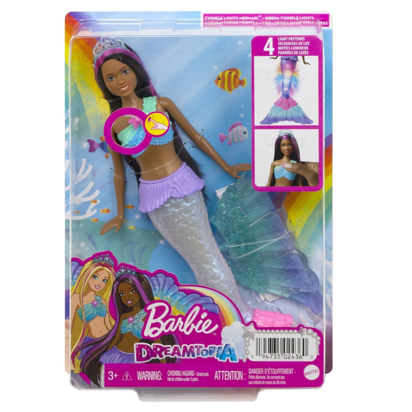 Barbie Dreamtopia Zauberlicht Meerjungfrau Puppe mit blonden Haaren, Barbiepuppe mit Meerjungfrauenschwanz, geeignet als Geschenk für Kinder ab 3 Jahren, HDJ36