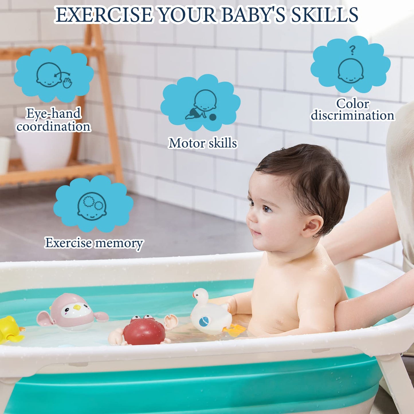 twoonto Baby Badespielzeug, Aufzieh-Badespielzeug 4 Stück für Kinder, Badewannen-Spielzeug, Bad-Schwimm-Spielzeug für Kleinkinder Jungen Mädchen 0 1 2 3 4 Jahre alt