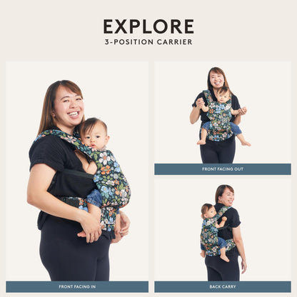 Tula Explore Babytrage für Neugeborene ab Geburt, 3-in-1 Baby-Tragetasche Bauchtrage Rückentrage Ergonomisch (3,2-20,4 kg), Play