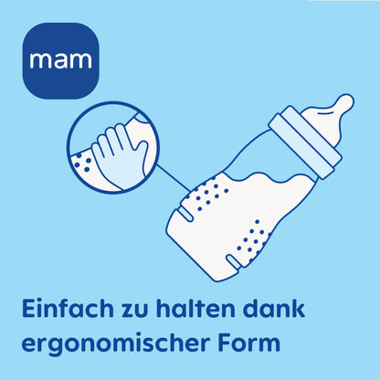 MAM Easy Active Trinkflasche im 2er-Set (330 ml), Baby Trinkflasche inklusive MAM Sauger Größe 2 aus SkinSoft Silikon, Milchflasche mit ergonomischer Form, 4+ Monate, Weltall - Meloni2