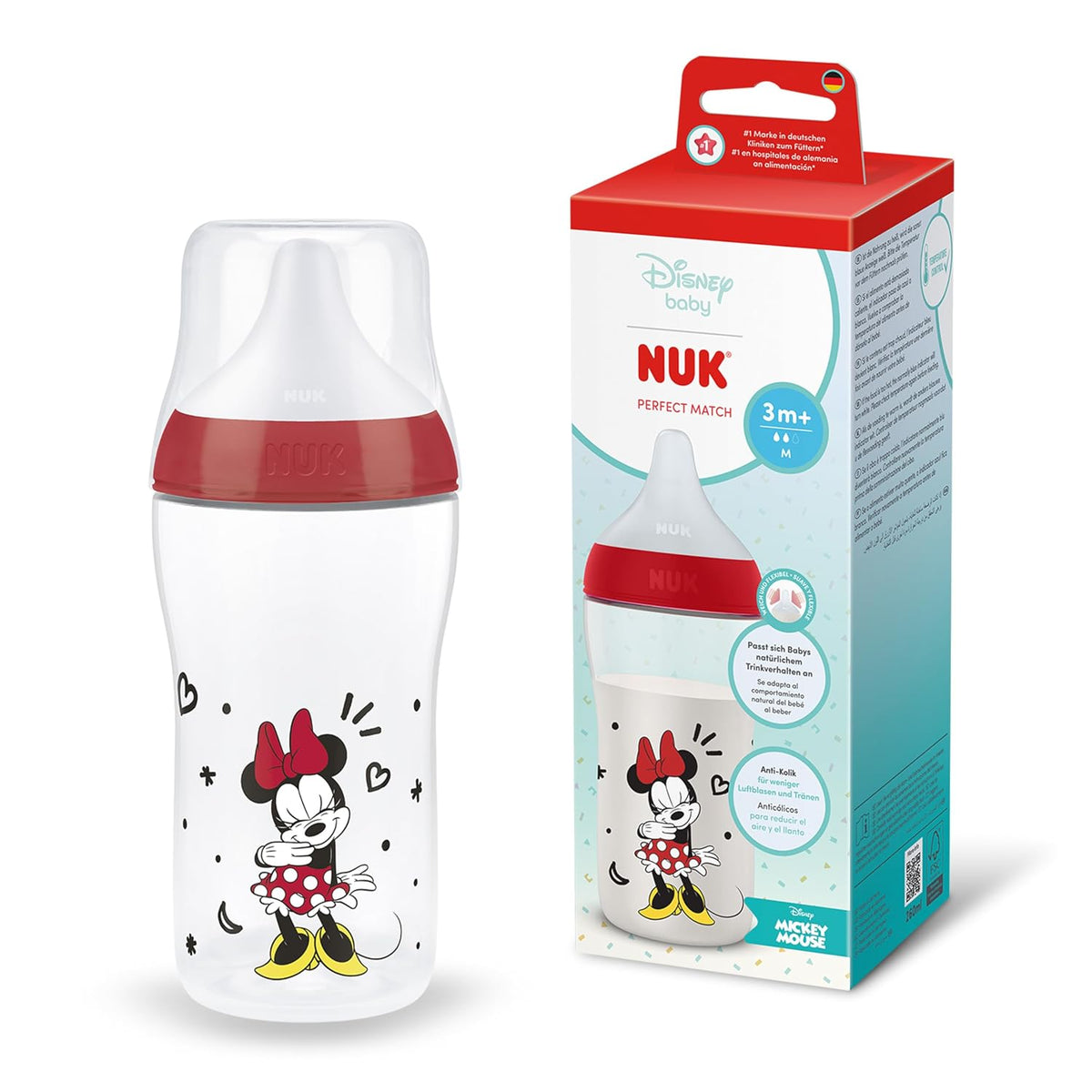 NUK First Choice+ Baby Bottle Starter Set | 0–6 months | 4 bottles with Temperature Control &amp; Bottle Box | Anti-Colic Air System | BPA-free | Disney Winnie the Pooh 